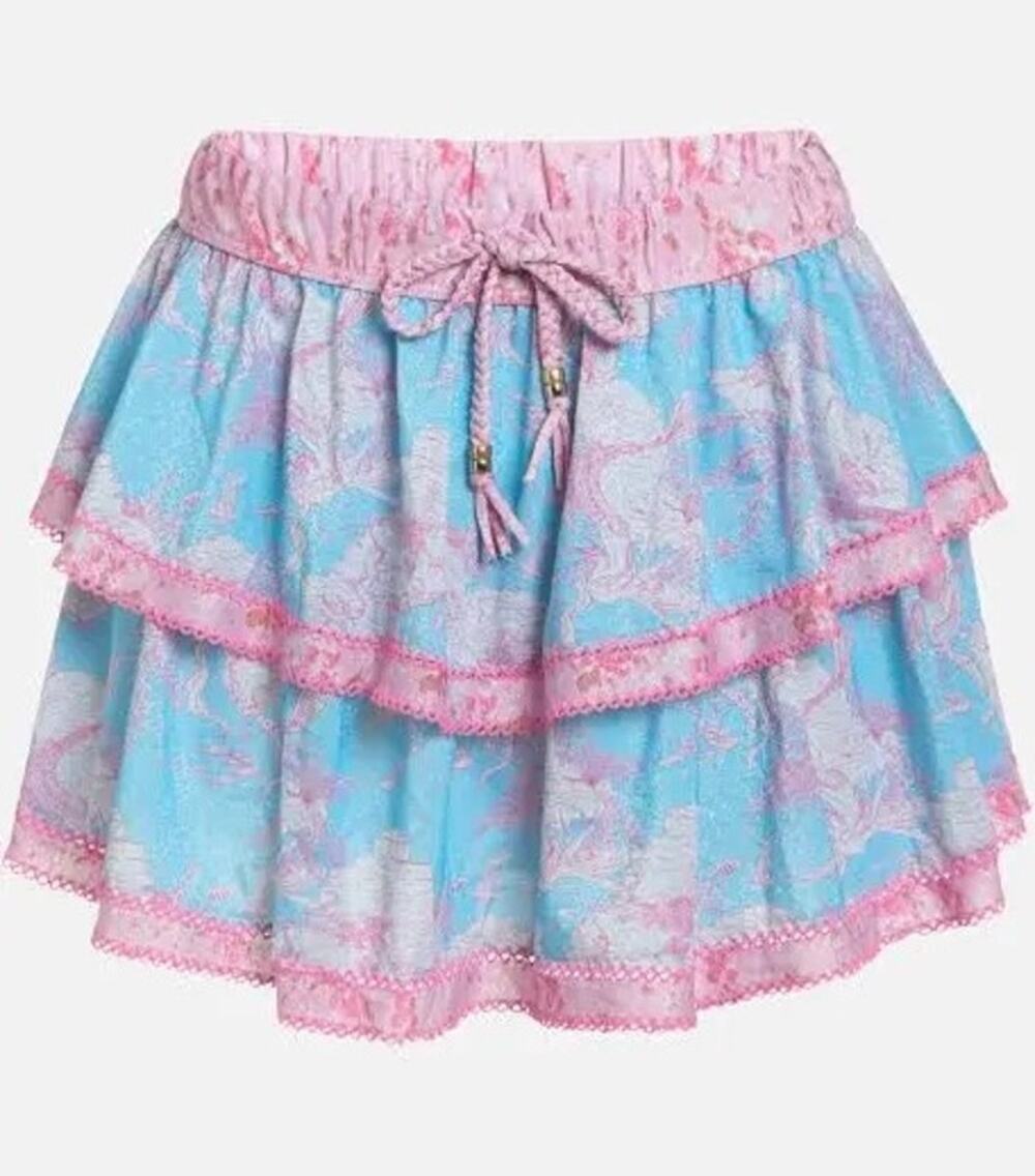 Loveshackfancy X Hurley Under The Sea Tiered Mini Skirt Pink Blue Size Large